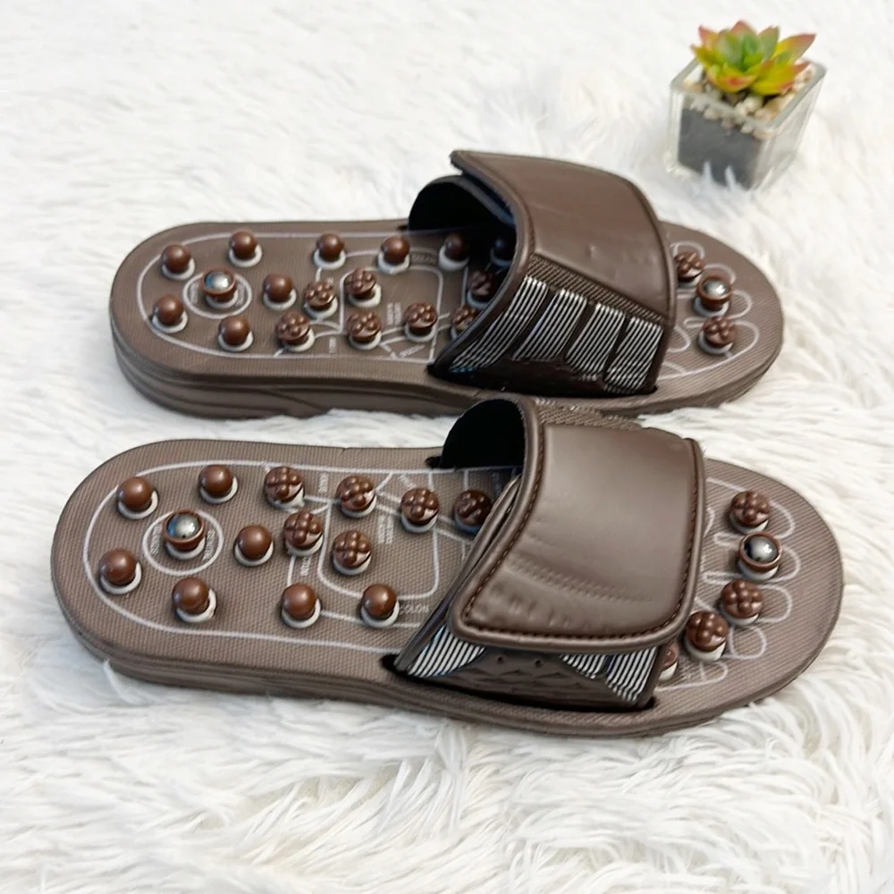 Acupuncture Brown massage slides sandals unisex men women medium